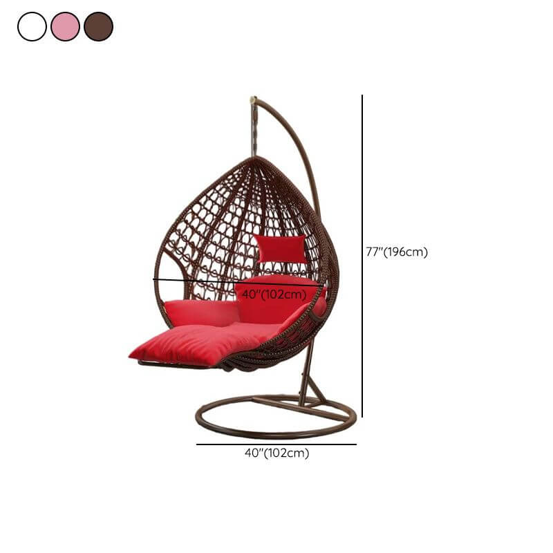 Magenta and sepia porch swing egg chair with alloy stand, chain, cushions, and 2-person seating
