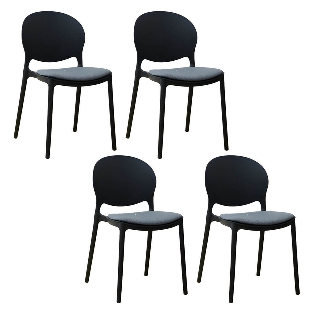 Scandinavian plastic dining chair with open back and four legs, ideal for home use