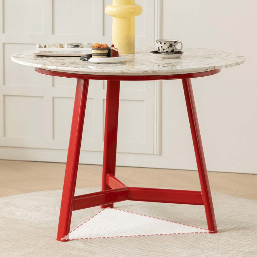Modern terrazzo dining table with sleek design, perfect for cozy meals and home office use