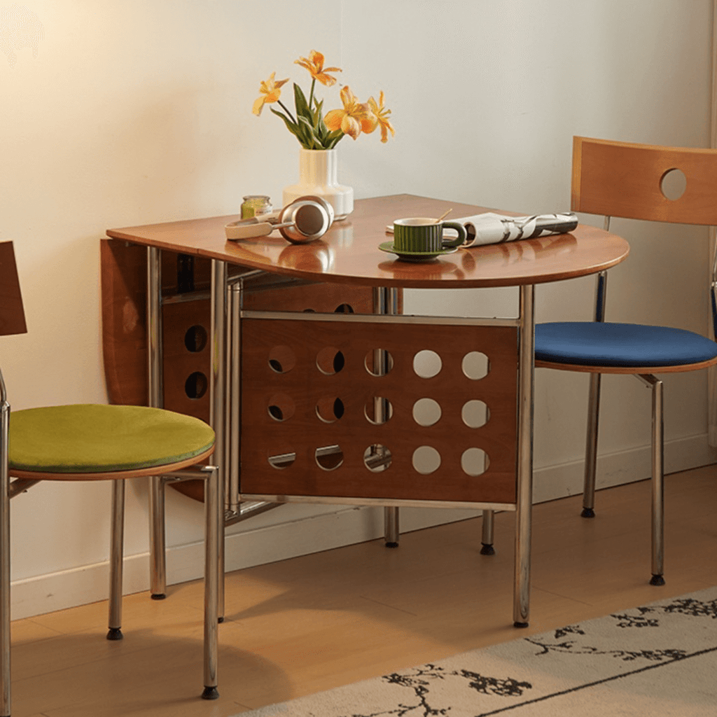 Retro-style dining table with smooth edges, perfect for family meals and work