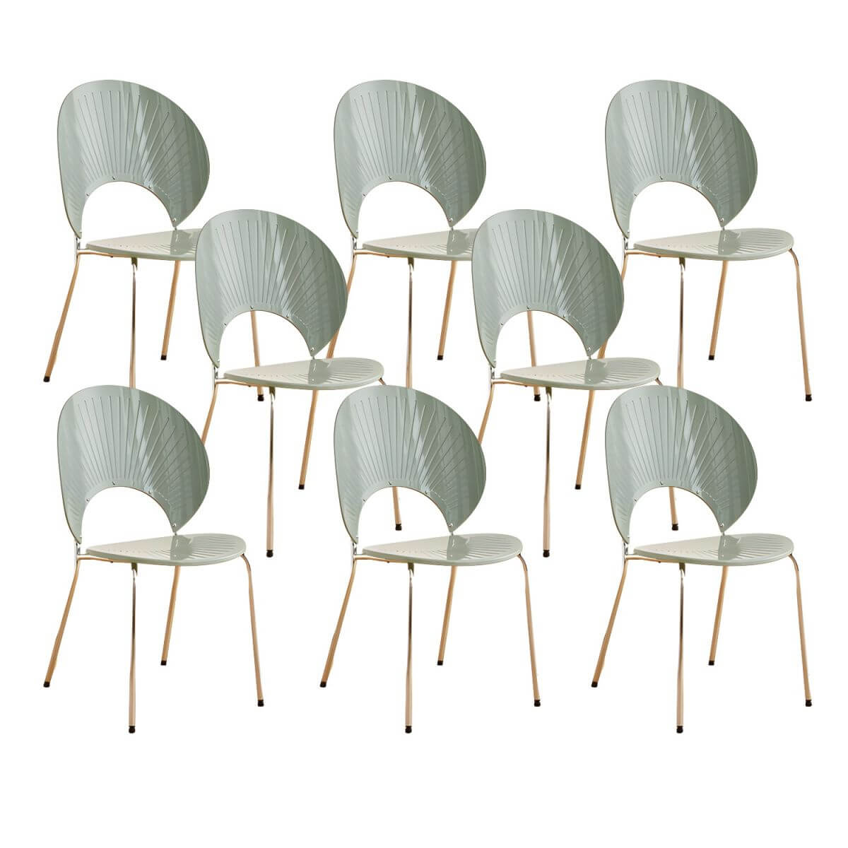 Stackable Scandinavian style dining chair with plastic seat, acrylic back, and silver legs