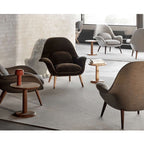 Nordic modern single sofa lounge chair with velvet fabric cushion and ottoman set