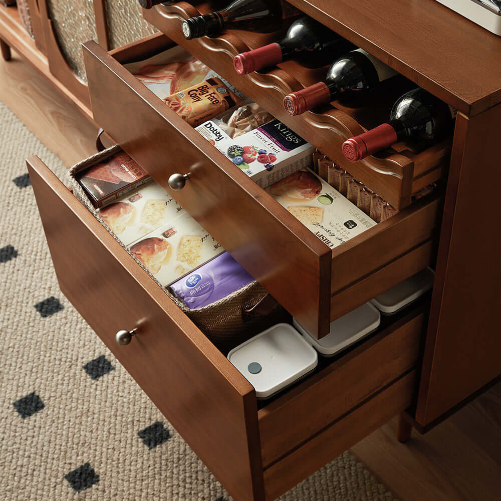 Vintage solid wood sideboard with spacious storage and display cabinet for home organization