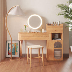 Wooden Makeup Vanity Table Large Capacity with Side Cabinet and Drawers
