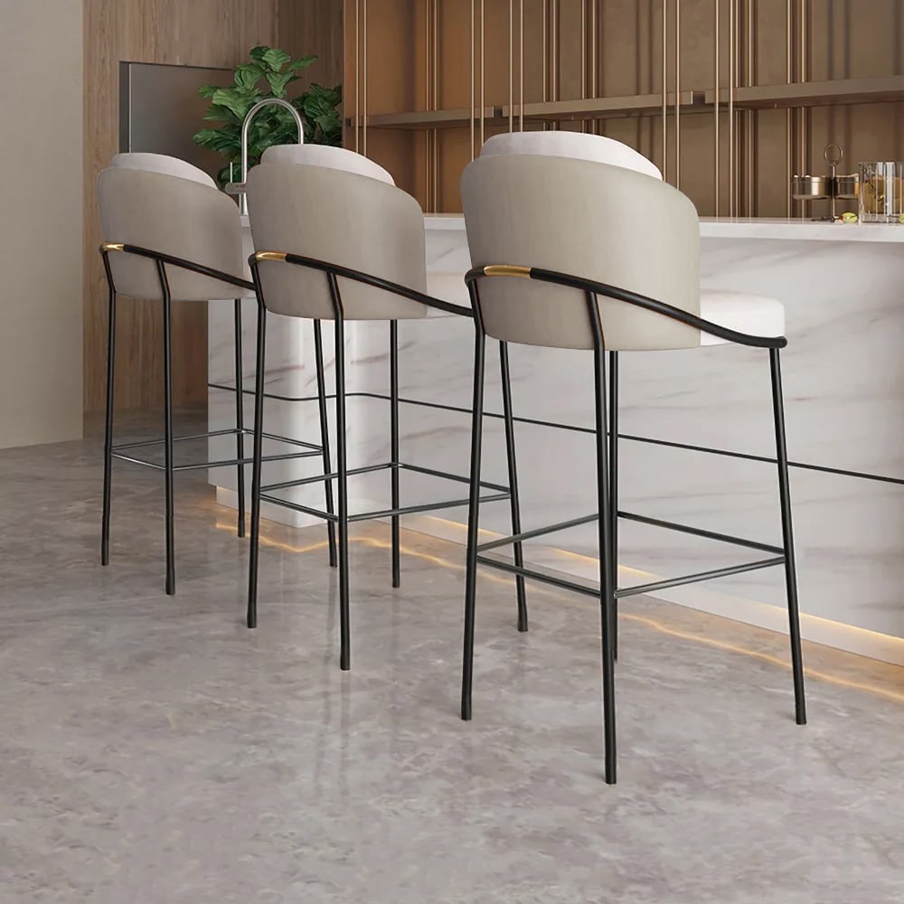 Set of 4 gray PU leather breakfast bar stools with backrest and footrest, modern design