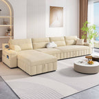 Beige Twill Sofa Recliner with USB Port, Under-seat Storage, Left Orientation, and L-Shape Design, 134"L x 63"W x 33"H