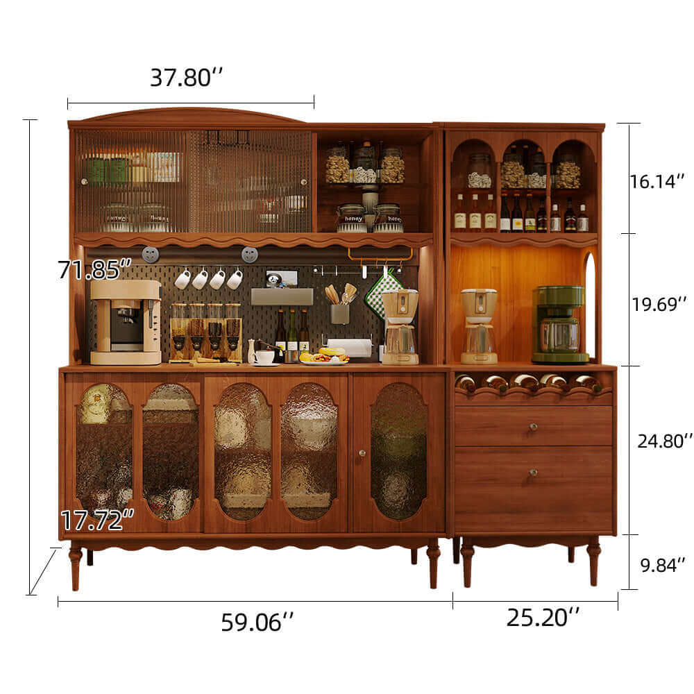 Vintage solid wood sideboard with spacious storage and display cabinet for home organization