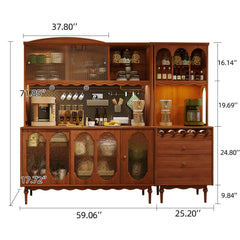 Vintage Sideboard aus Massivholz Geräumiger Aufbewahrungs- und Vitrinenschrank