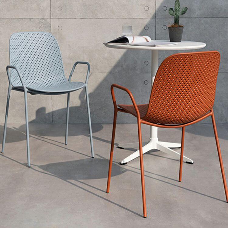 Scandinavian stackable kitchen chair with plastic and acrylic seat and metal legs