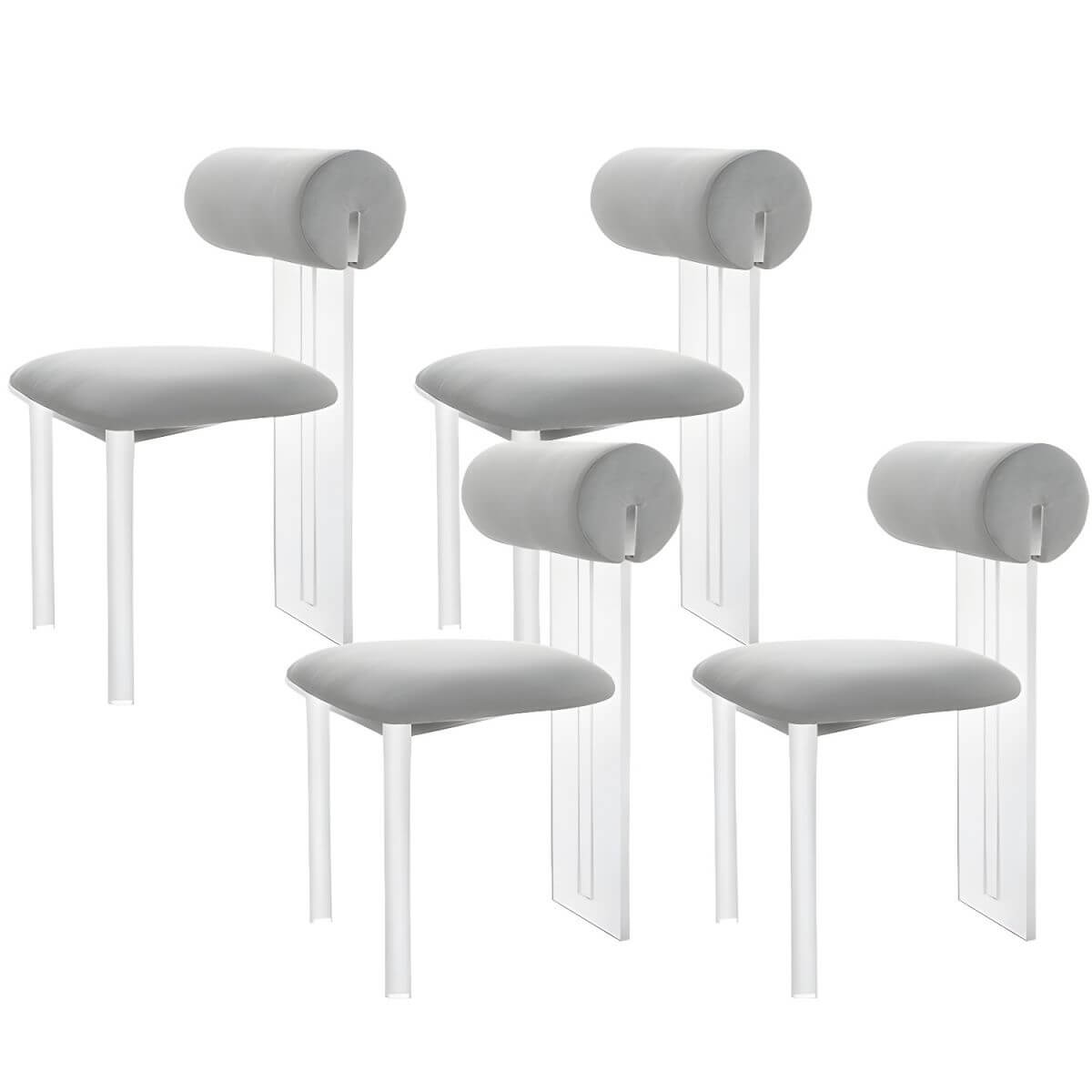Contemporary upholstered dining chair with clear acrylic frame for kitchen seating