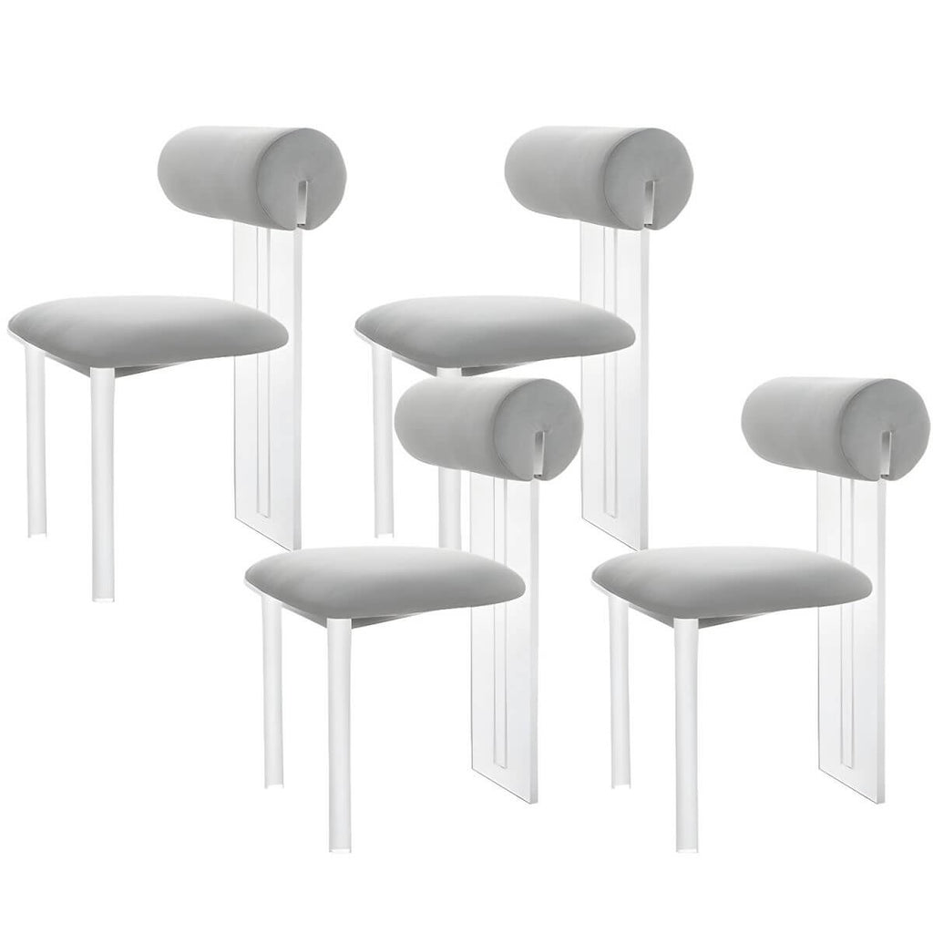 Contemporary upholstered dining chair with clear acrylic frame for kitchen seating