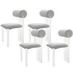 Contemporary upholstered dining chair with clear acrylic frame for kitchen seating