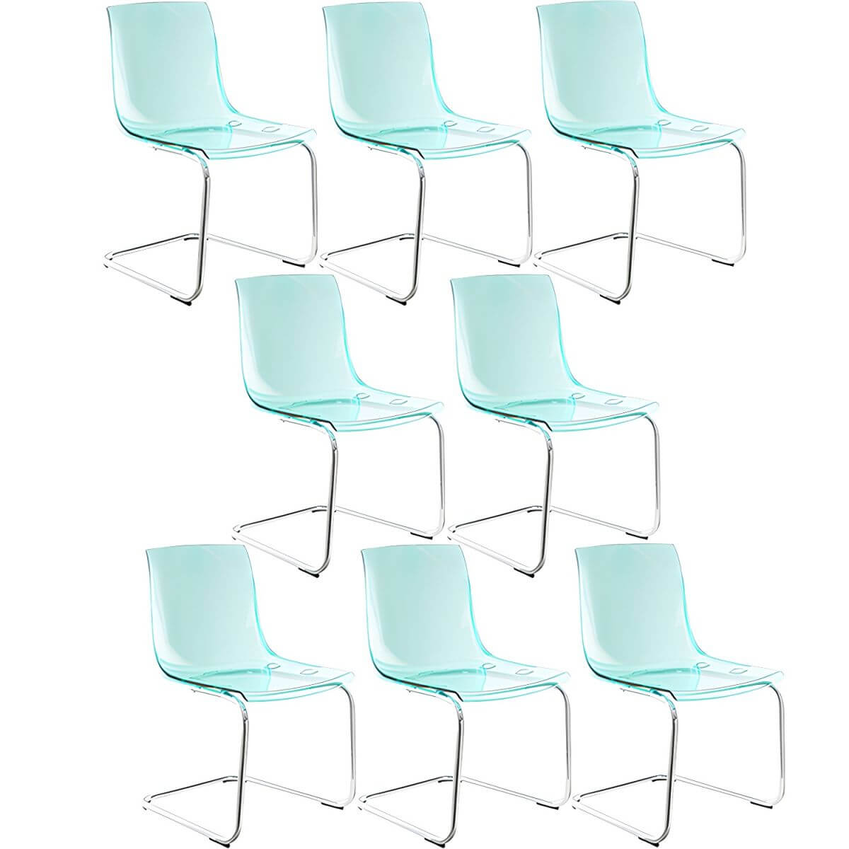 Scandinavian style plastic and acrylic dining side chair with silver legs, non-upholstered design