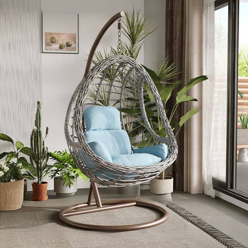 Waterproof tropical porch swing with alloy stand, pads, and chain for outdoor comfort