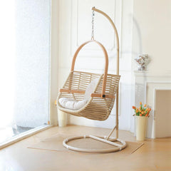 Tropical Cocoa/Cream/Chalk Alloy Frame Upholstered Porch Swing with Stand and Chain, Stand Included Porch Swings