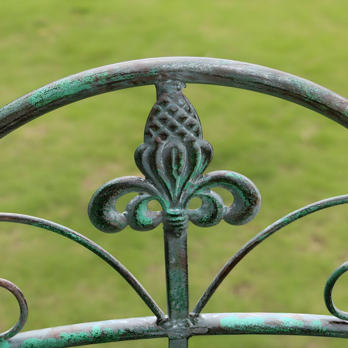 Green metal outdoor dining chair with classic style and water-resistant finish