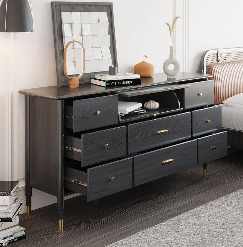 63-inch wide sideboard with 9 drawers for kitchen storage and furniture organization