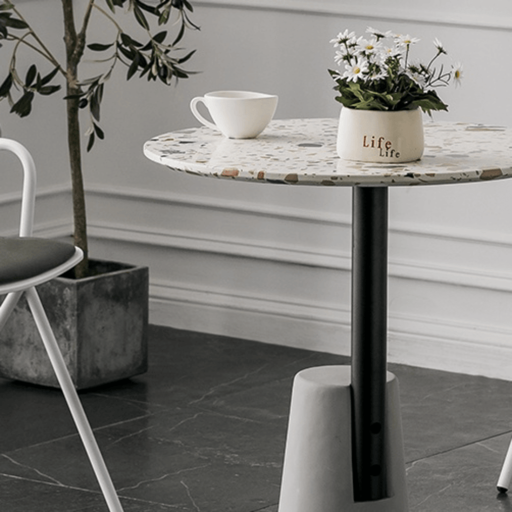 Modern terrazzo coffee table with stylish design, perfect for cozy living spaces