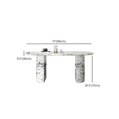 Contemporary Oval Marble Stone Multicolor Dining Table Set Dining Room Sets