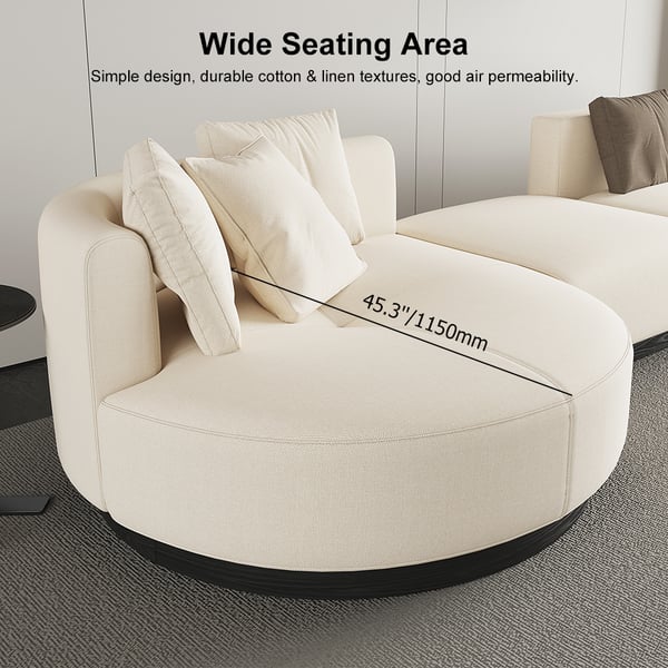 Beige modern L-shaped sectional sofa with pillows and black legs, perfect for corner seating