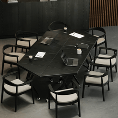 Sleek Black Folding Conference Table with 360° Casters - Ideal for Dynamic Workspaces