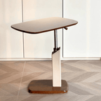 Movable end table in classic beige saddle leather, perfect for cozy living spaces main product image