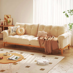 Modern 3-Seater Sofa Beige Solid Wood Cotton Linen Sofa