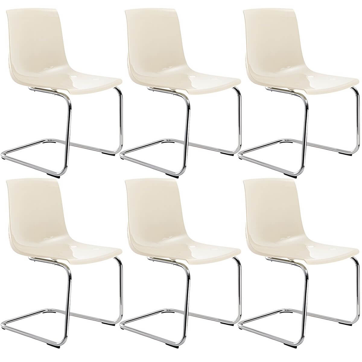 Scandinavian style plastic and acrylic dining side chair with silver legs, non-upholstered design
