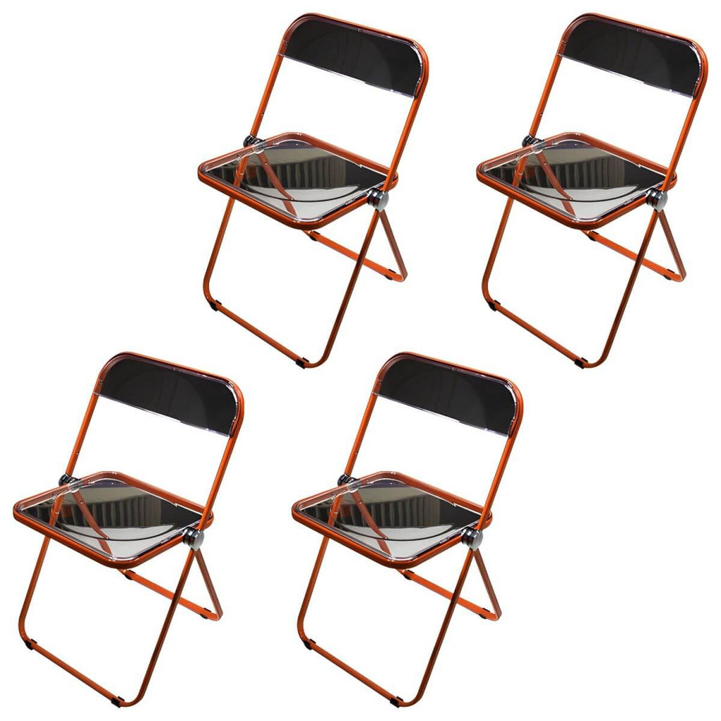 Contemporary acrylic folding armless chair with open back, ideal for dining rooms