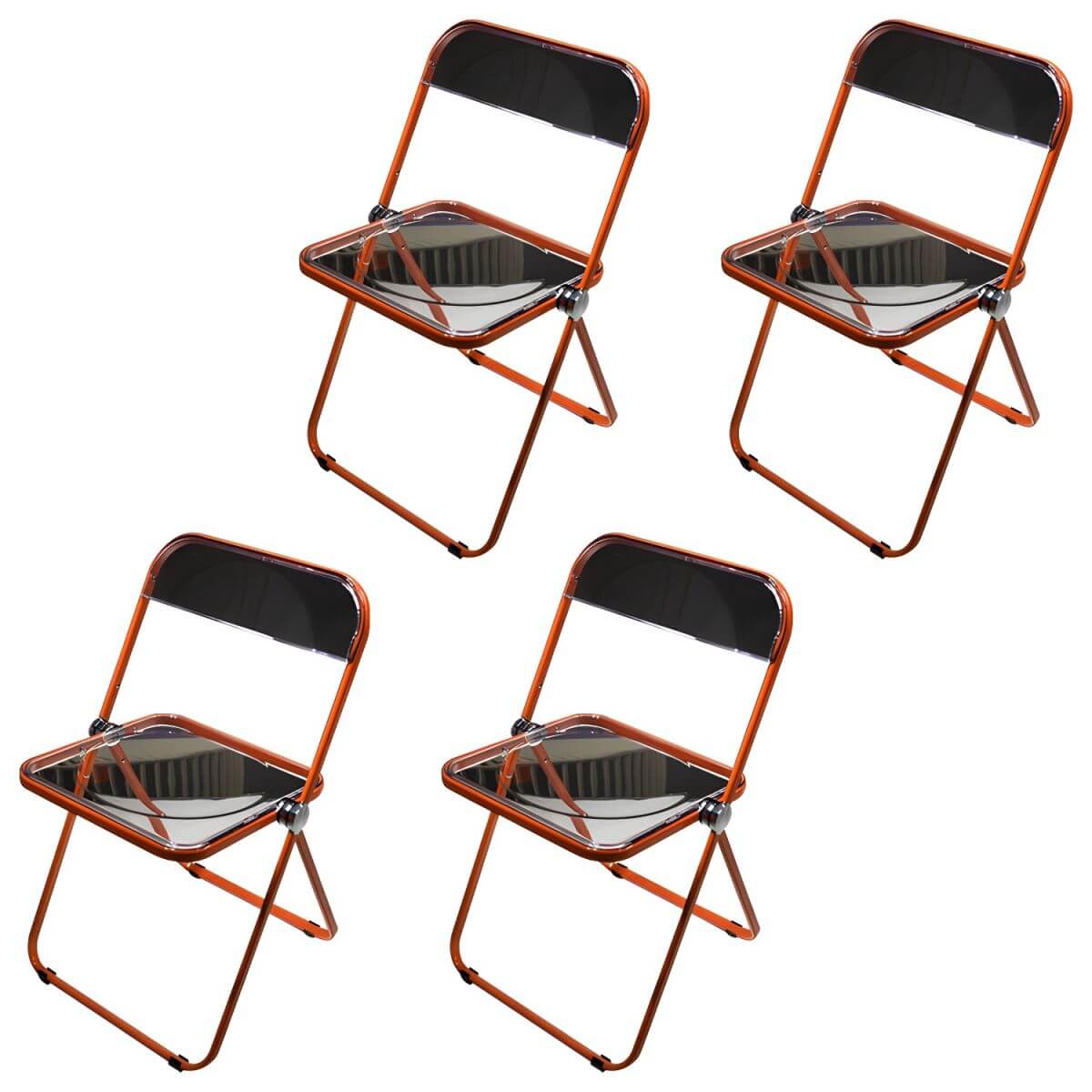 Contemporary acrylic folding armless chair with open back, ideal for dining rooms