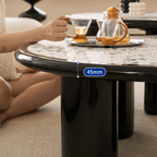 Round terrazzo coffee table with elegant design, perfect for adding sophistication to your living room