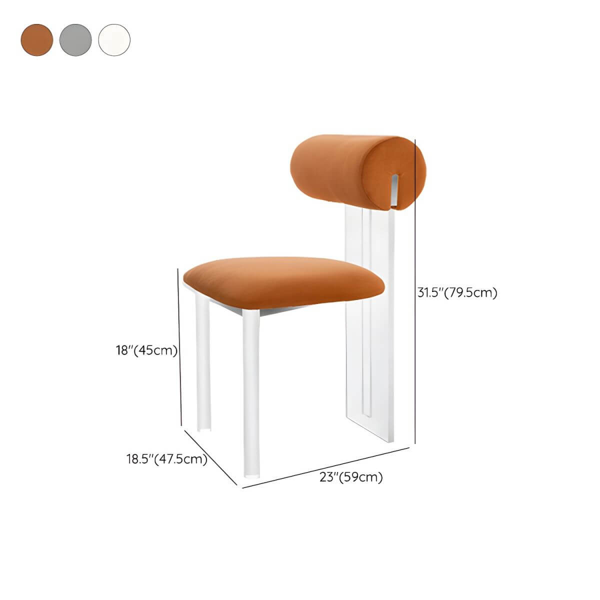 Contemporary upholstered dining chair with clear acrylic frame for kitchen seating