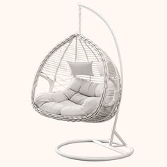 Metal Upholstered Porch Swing with Stand & Chain for 2-person Seating, Stand Included, Cocoa/Cream Porch Swings
