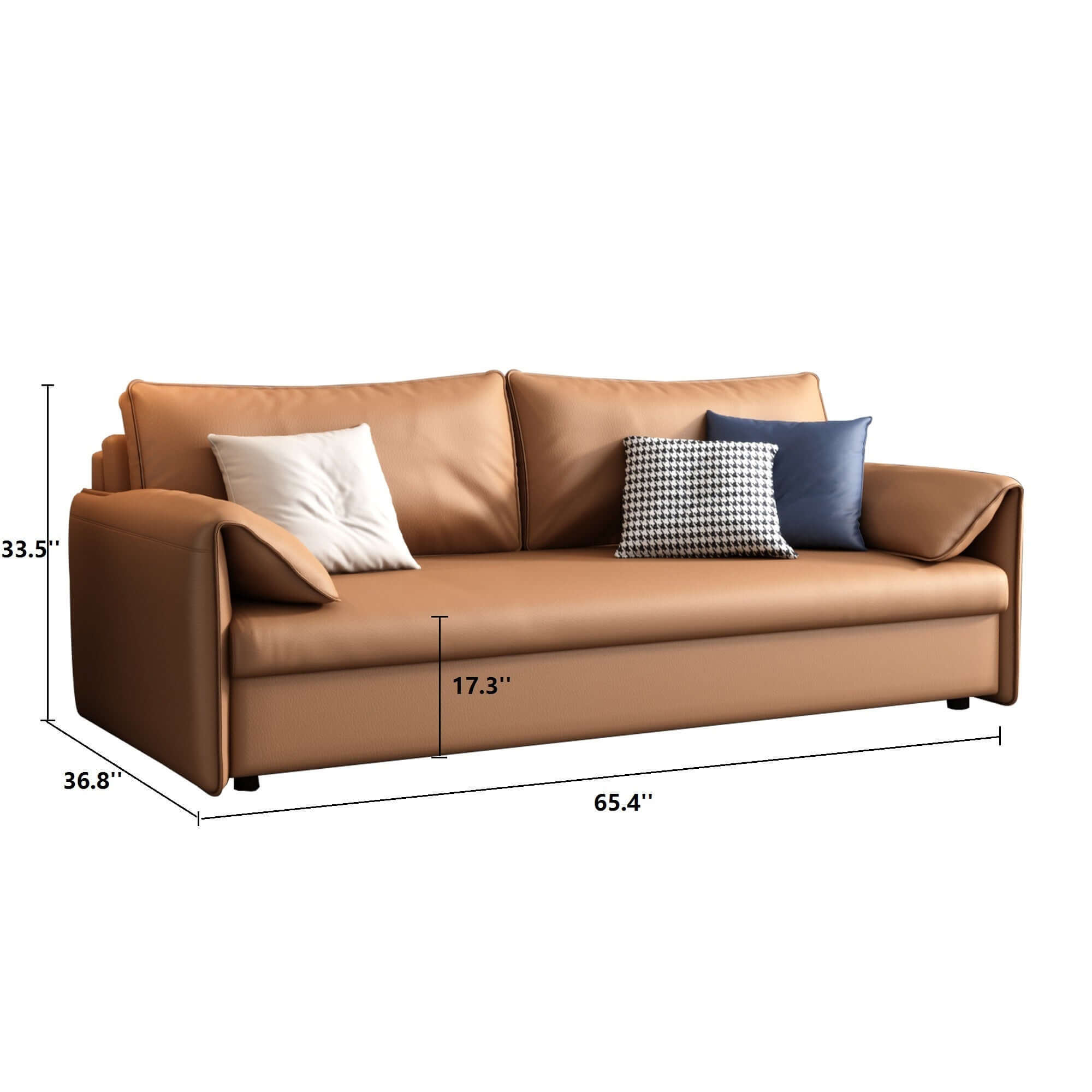 Leather convertible sleeper sofa bed with metal frame and stylish design