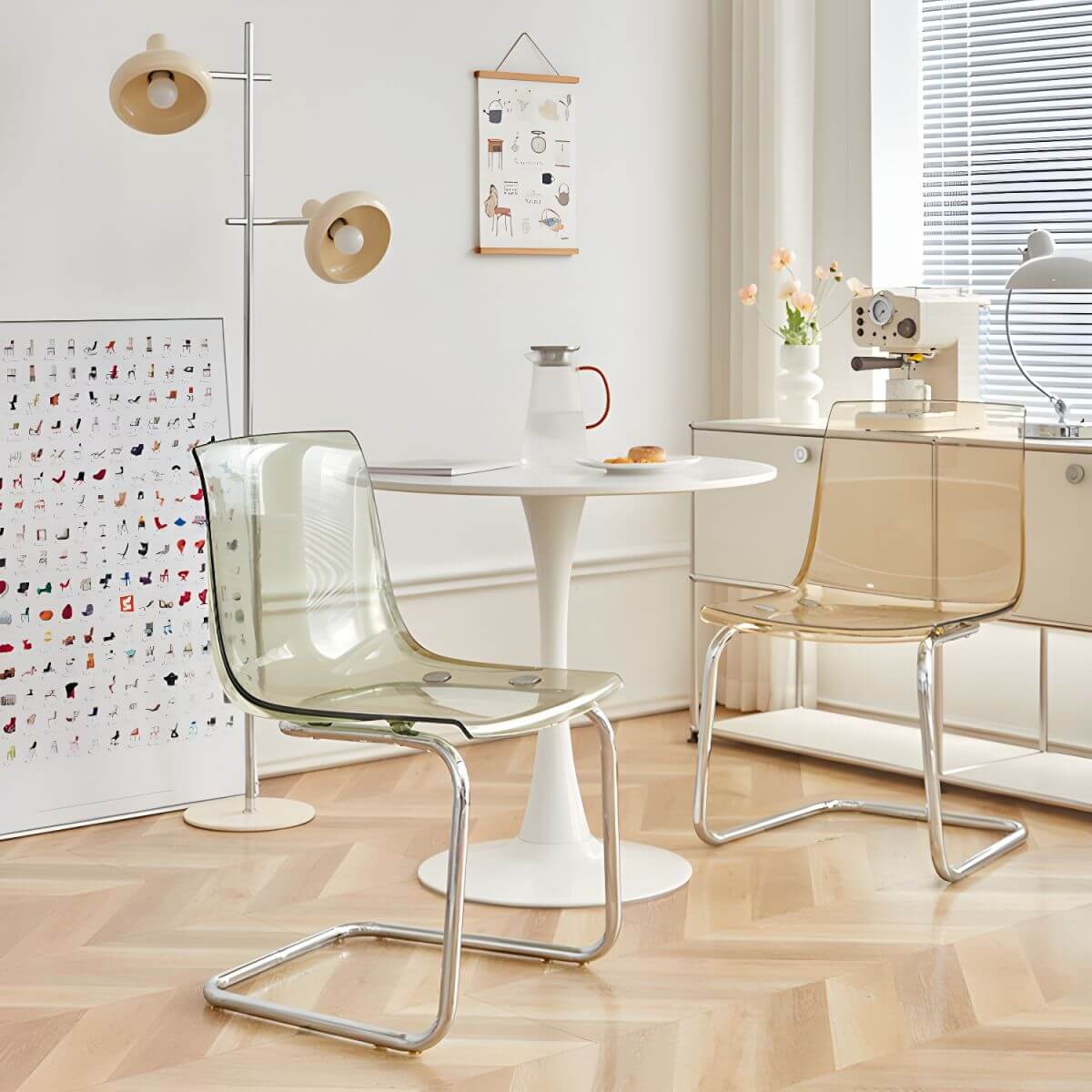 Scandinavian style plastic and acrylic non-upholstered side dining chair