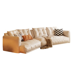 Leather Curved Couch French Vintage Luxury Corner Sofa