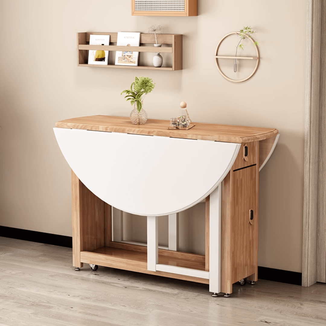 Solid wood folding dining set with smooth surface, easy mobility, and stable design