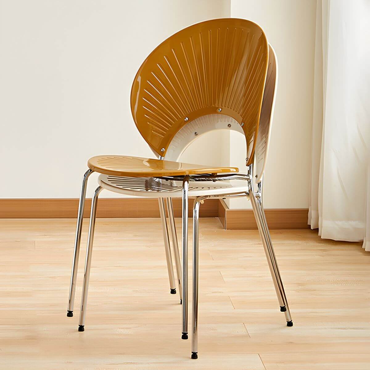 Scandinavian style stackable armless side chair made of plastic and acrylic for dining