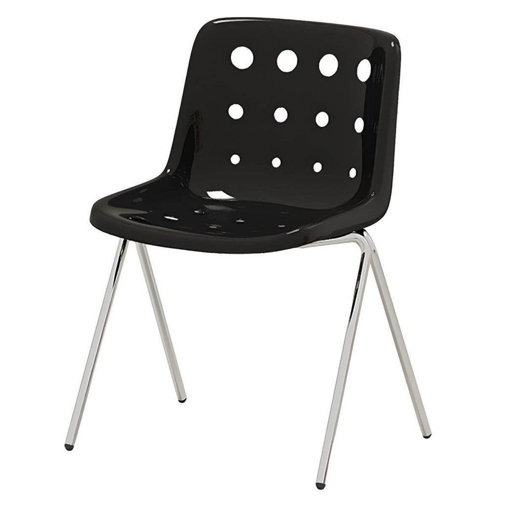 Stackable Scandinavian plastic and acrylic side chair with low back for dining