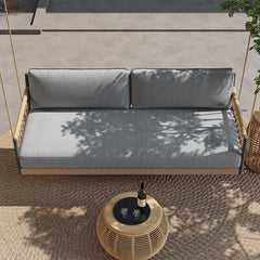 Ropipe Outdoor 2-Seater Swing Sofa in Khaki with Hand Woven Rope & White Cushion