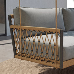 Ropipe Outdoor 2-Seater Swing Sofa in Khaki with Hand Woven Rope & White Cushion