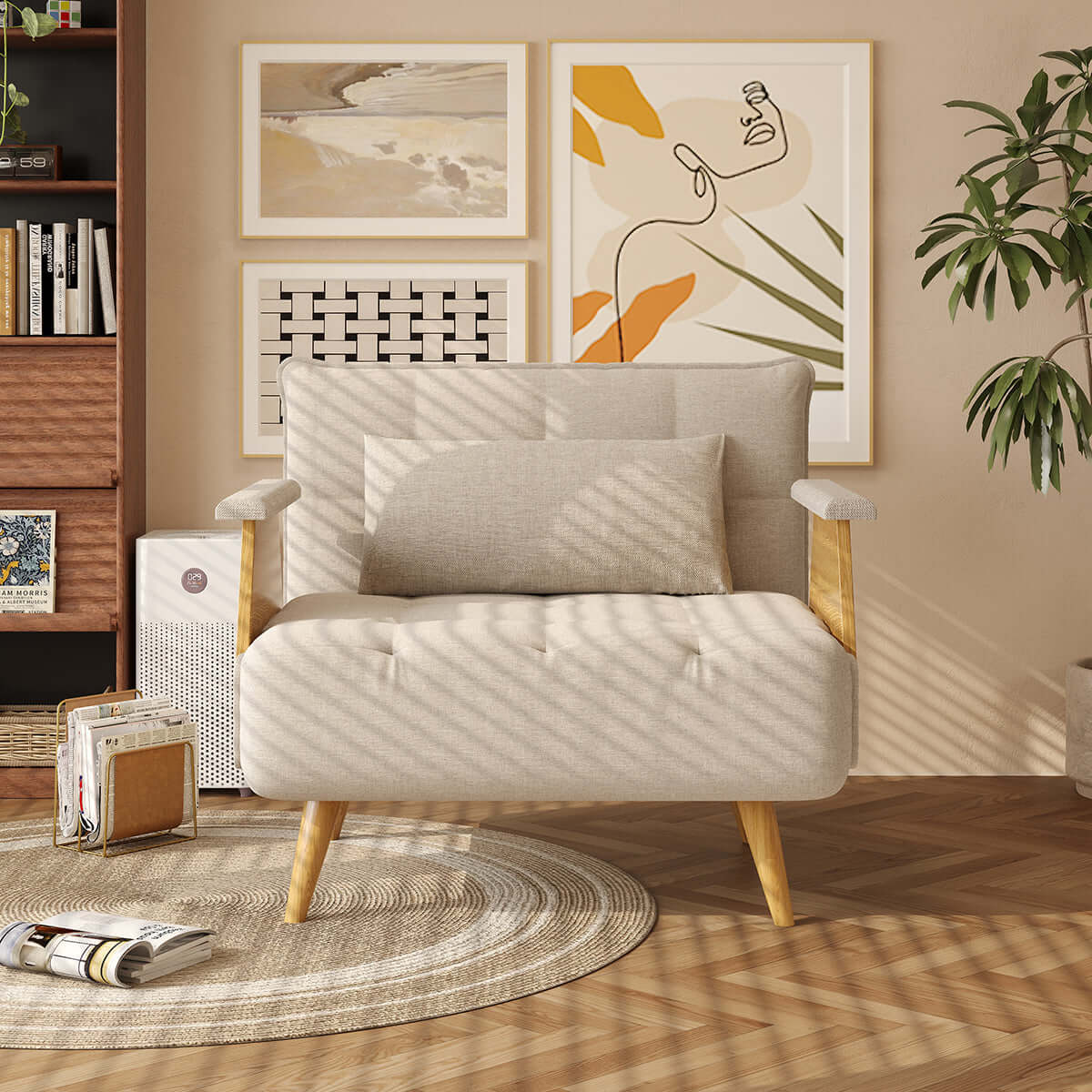 3-in-1 folding sofa chair bed with armrests, available in three sizes for versatile seating and sleeping