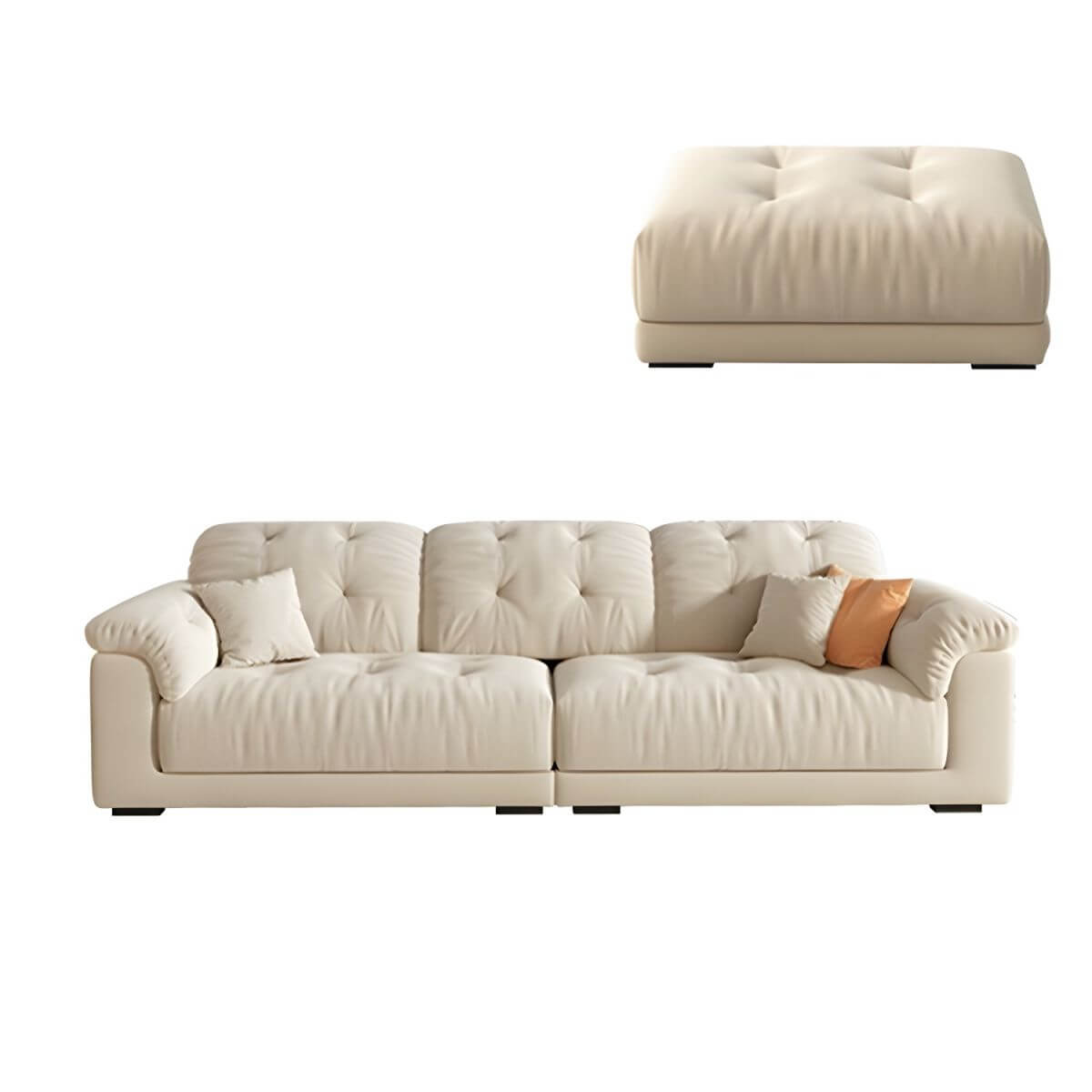 Beige polyester blend sofa with tufted back and pillow top arms, modern and comfortable seating