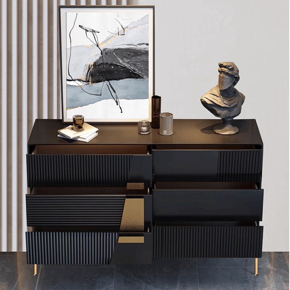 Wooden storage cabinet sideboard with multiple shelves for organized buffet storage