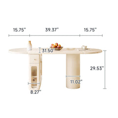 Dining Table Foldable Oval Design with Storage