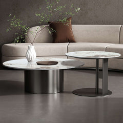 Black & Gold Round Nesting Coffee Table with Sintered Stone Top