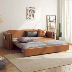 Brown Convertible Sofa Comfortable Leather Sleeper Sofa with Storage
