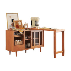 Folding Dining Table Sideboard in One with Glass Sliding Doors and Storage Drawers