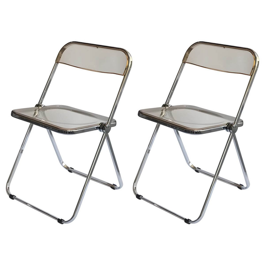 Contemporary acrylic folding armless chair with open back, ideal for dining rooms