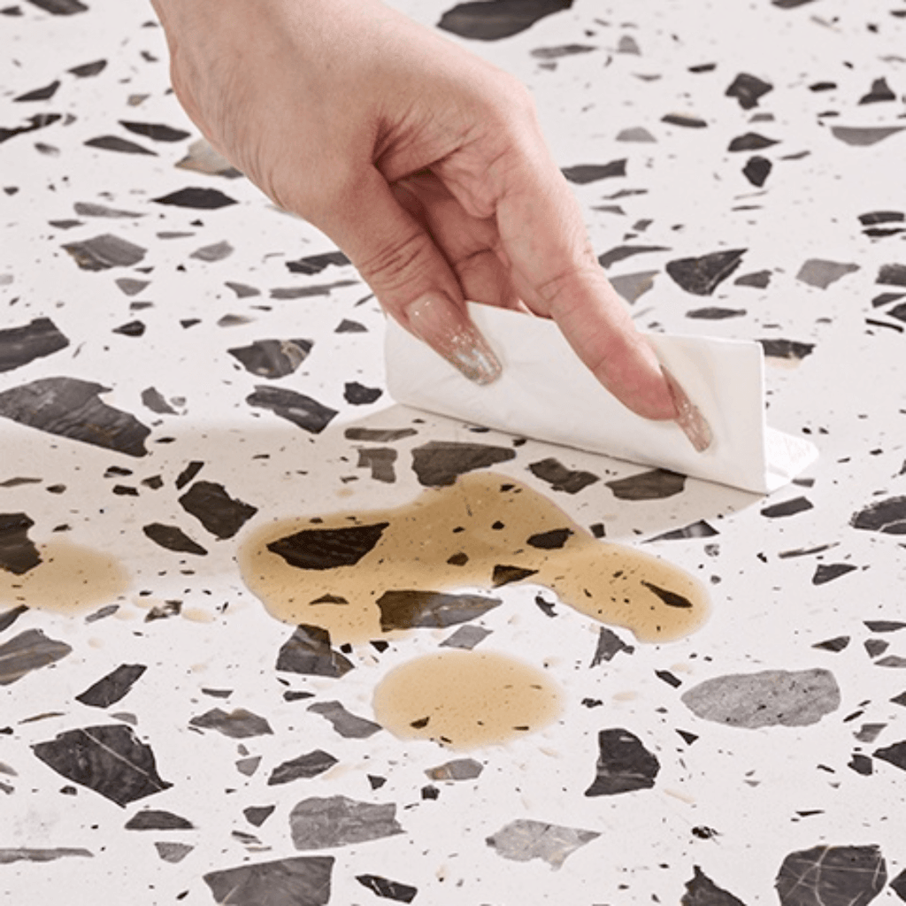 Round terrazzo coffee table with elegant design, perfect for adding sophistication to your living room